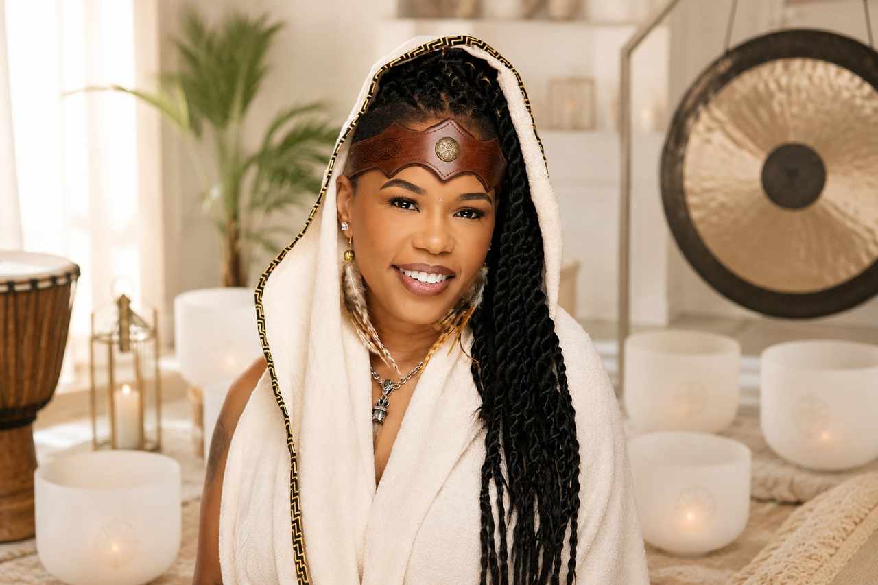 Shaman Yawna Shakti, founder of Alkhemiyah, smiling in portrait